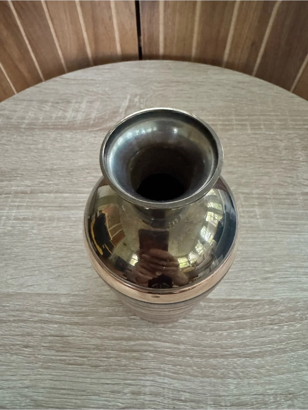 Decorative Striped Solid Brass Vase in Metallic Bronze and Copper